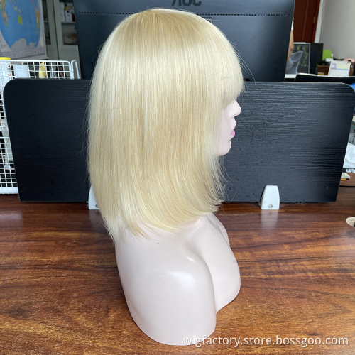 Wholesale remy 613 blonde bob wig, long straight human hair wigs blonde 613, honey blonde bob wig with bangs
